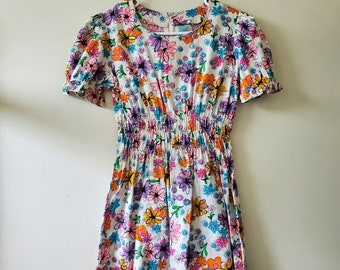 1960er Vintage Buntes Flower Power Florales Mini Kleid