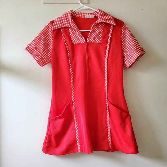 Vintage Red Gingham Dress, Red Checkered Gingham … - image 1