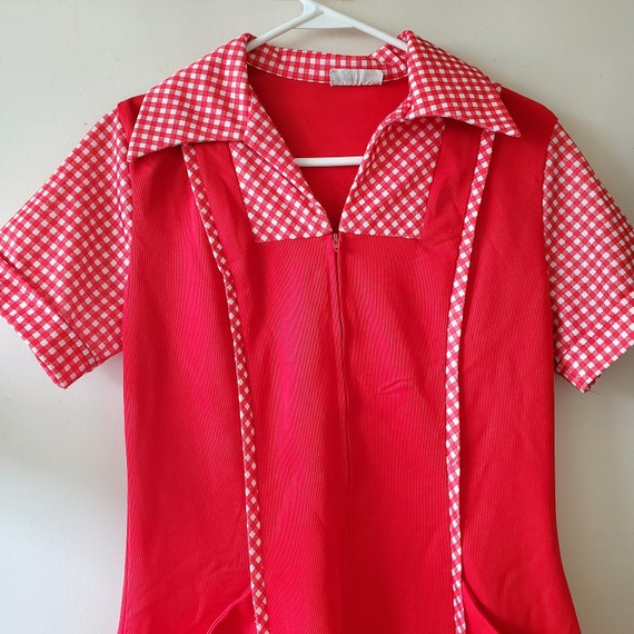 Vintage Red Gingham Dress, Red Checkered Gingham … - image 2