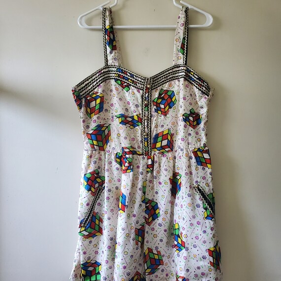 Rubix Cube Print Romper Playsuit, Colorful Kitsch… - image 1