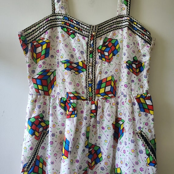 Rubix Cube Print Romper Playsuit, Colorful Kitsch… - image 4