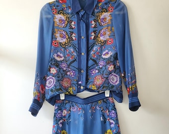Vintage 70s Bohemian Boho Style Blouse and Skirt Matching Set