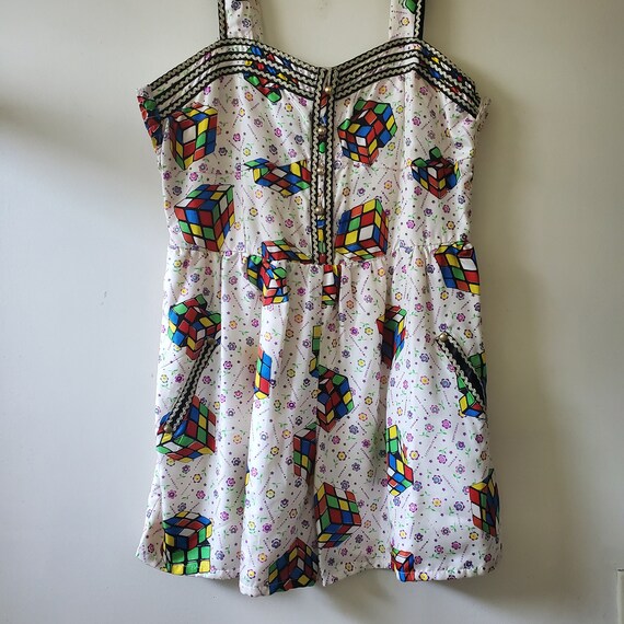 Rubix Cube Print Romper Playsuit, Colorful Kitsch… - image 2