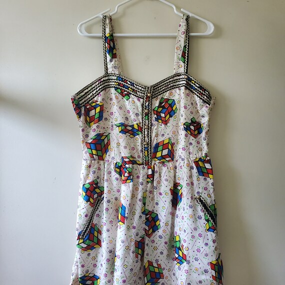Rubix Cube Print Romper Playsuit, Colorful Kitsch… - image 6