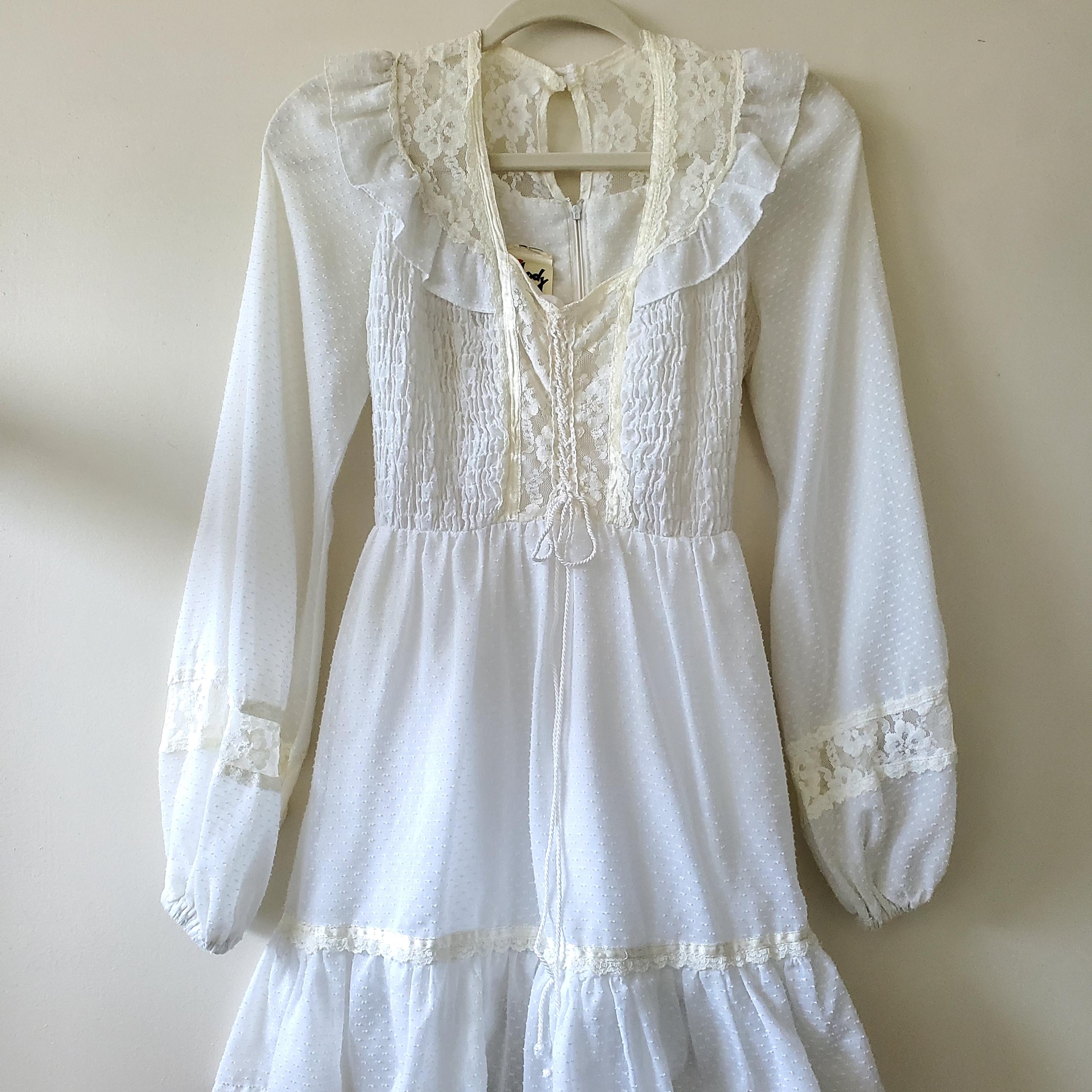chinese dress ladies 1970s Vintage Renaissance Victorian Revival Peasant Prairie Dress by J main image 1