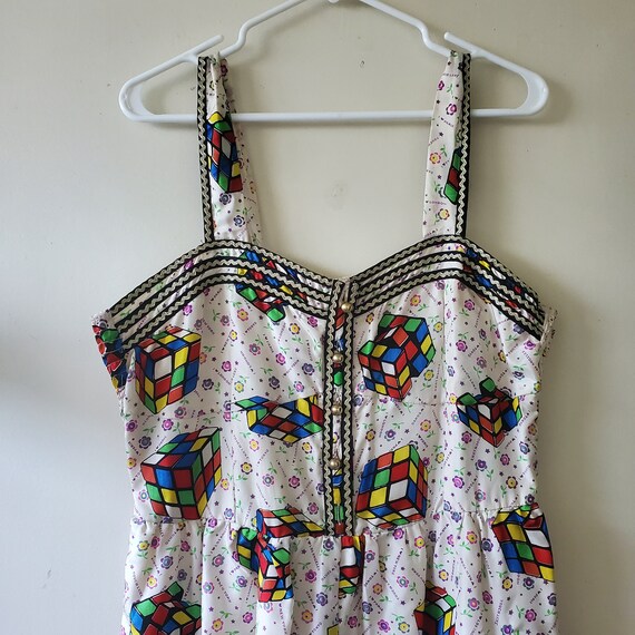 Rubix Cube Print Romper Playsuit, Colorful Kitsch… - image 3