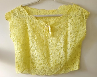 Vintage 70er Jahre Crop Top in Gelb mit Perlenstickerei