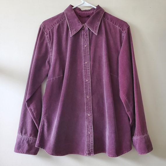 Eddie Bauer, Vintage 90s Eddie Bauer 100% Cotton Purple Plum Corduroy Long Sleeve Collared Button Down Shirt