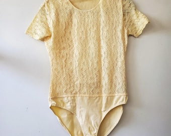 Vintage 90er Jahre Bodysuit aus buttergelber Spitze