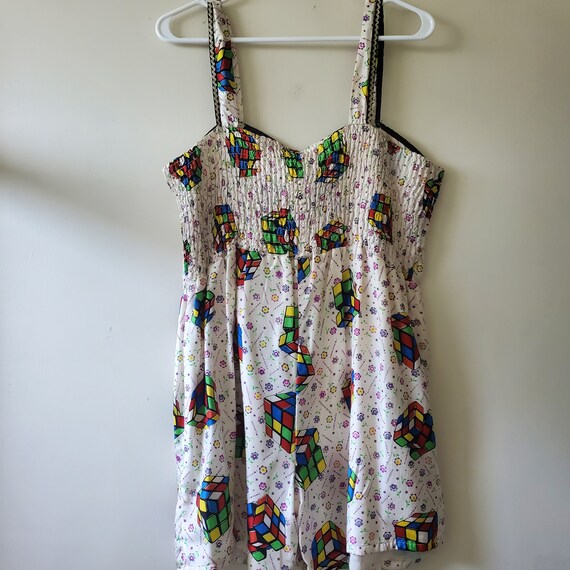 Rubix Cube Print Romper Playsuit, Colorful Kitsch… - image 7