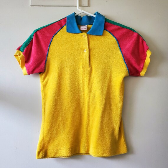 Vintage Colorblock Terry Cloth Polo Shirt - image 4