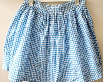 Vintage 90er Jahre Polka Dot Hellblauer Baumwoll Skort Rock, Eingebaute Shorts