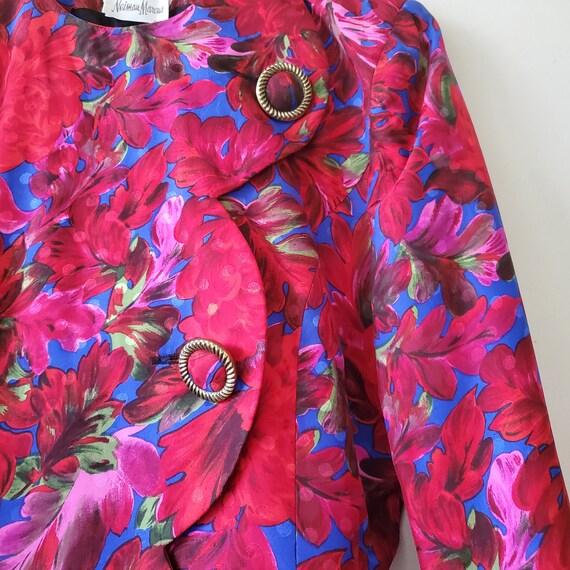 Vintage Red Pink Floral Print Silk Blazer Jacket … - image 3