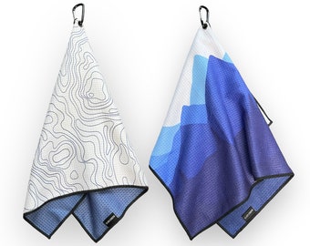 Ultra Absorbent Golf Towel Waffle Pattern By Glue Ridge Golf Co - Blue White Topographic - Blue Ridge Mountain