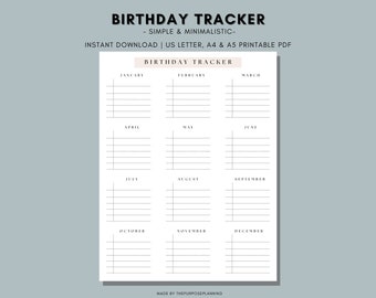 Printable Birthday Tracker Birthday Planner Birthday - Etsy