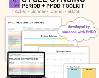 PMS + PMDD Tracker - Period Journal - Cycle Syncing Digital Planner - Printable and Google Sheets