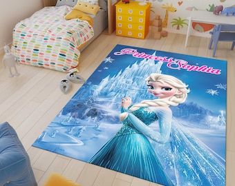 Tappeto Elsa personalizzato: decorazione per la cameretta dei bambini, tema Frozen