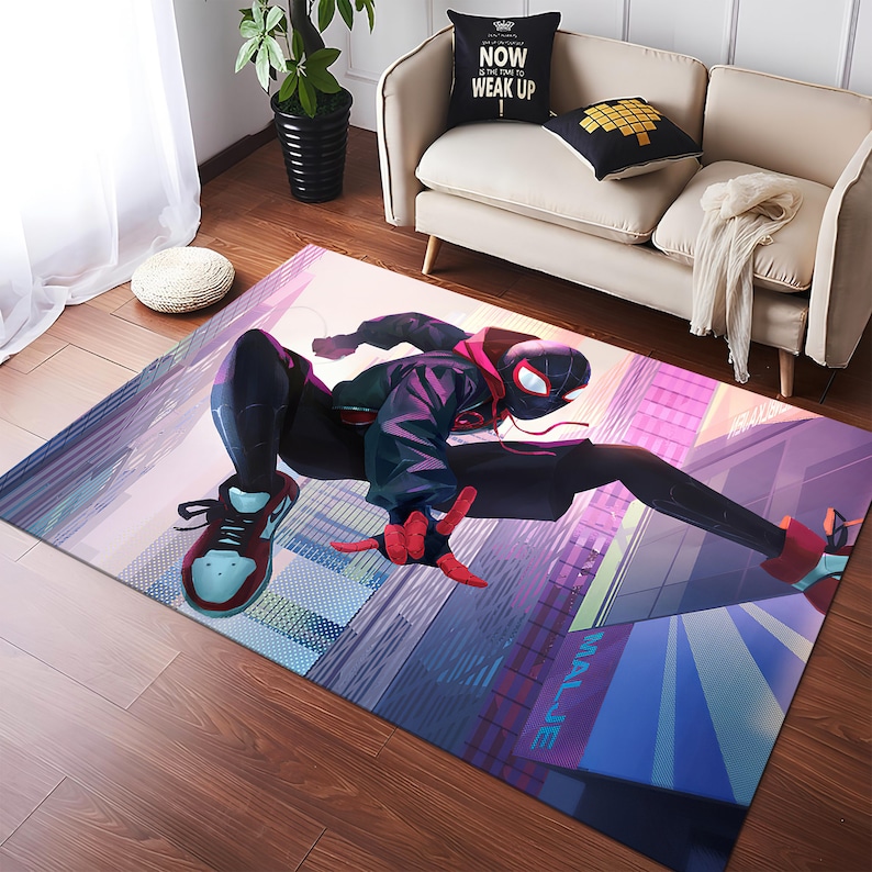 Tapis Spiderman, tapis à thème, tapis fantastique, tapis chaussures, carpette, tapis pour enfants, tapis coloré, tapis pop art, tapis Marvel, cadeau pour lui, tapis minimaliste image 1