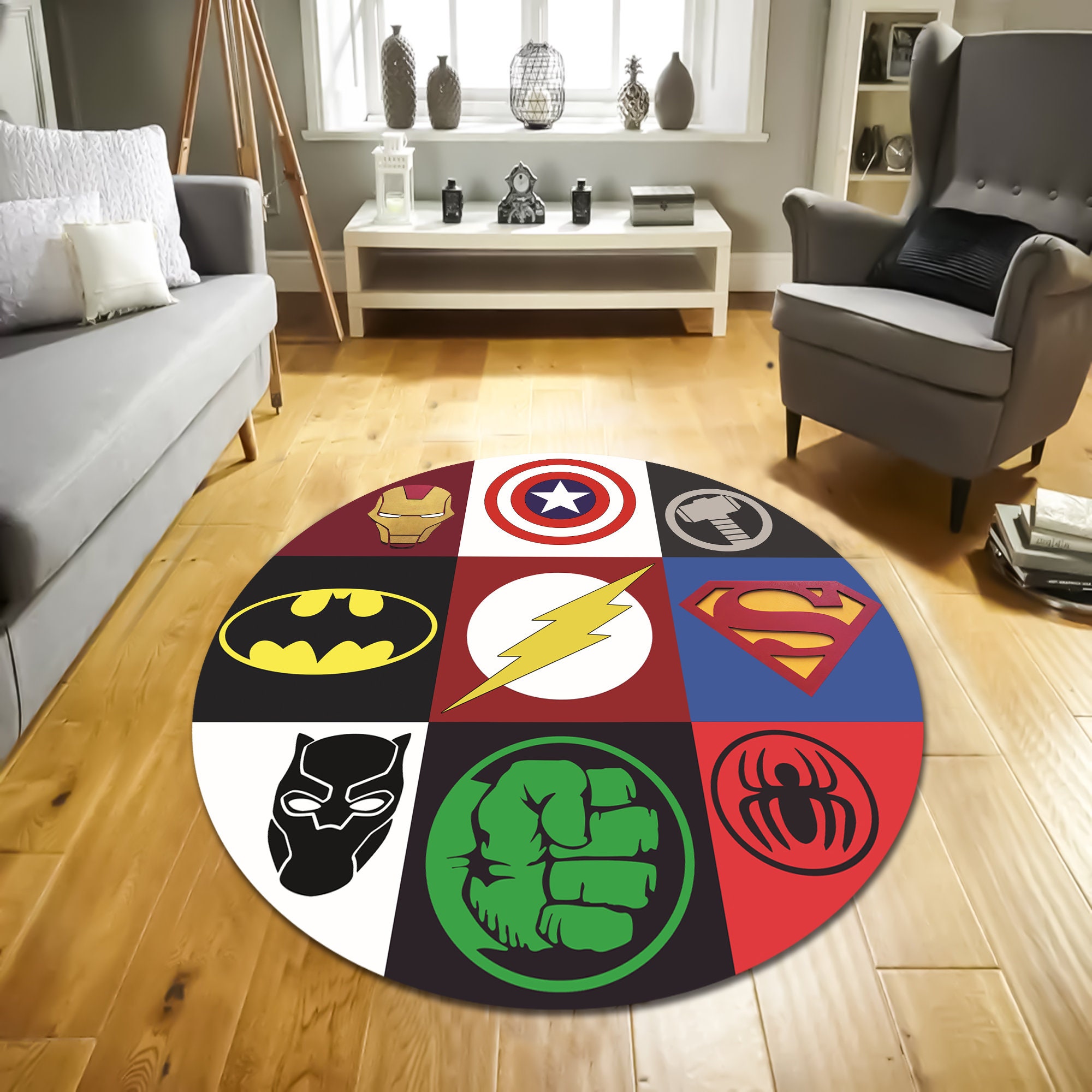 Marvel Rug, Marvel Logos Rug, Mix Marvel Rug, Circle Rug, Round Rug ...