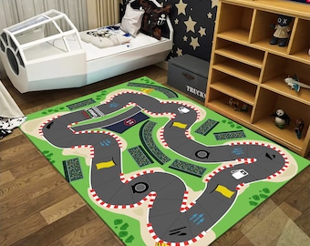 Race Track Kids Rug: Colorful Nursery Play Mat