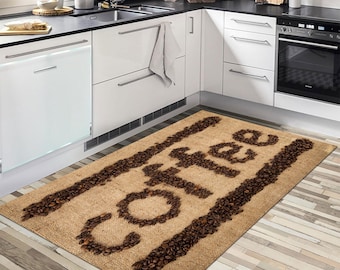 Coffee Pattern Kitchen Rug: Colorful Modern Washable Runner
