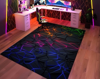 Geometric Gamer Rug, Neon Lighting, E-Sport Decor