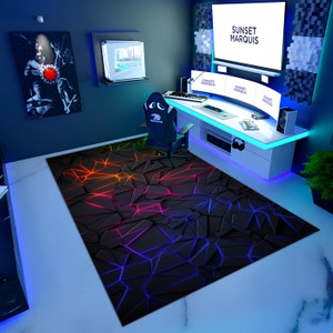 Geometric Gamer Rug, Neon Lighting, E-sport Decor - Etsy