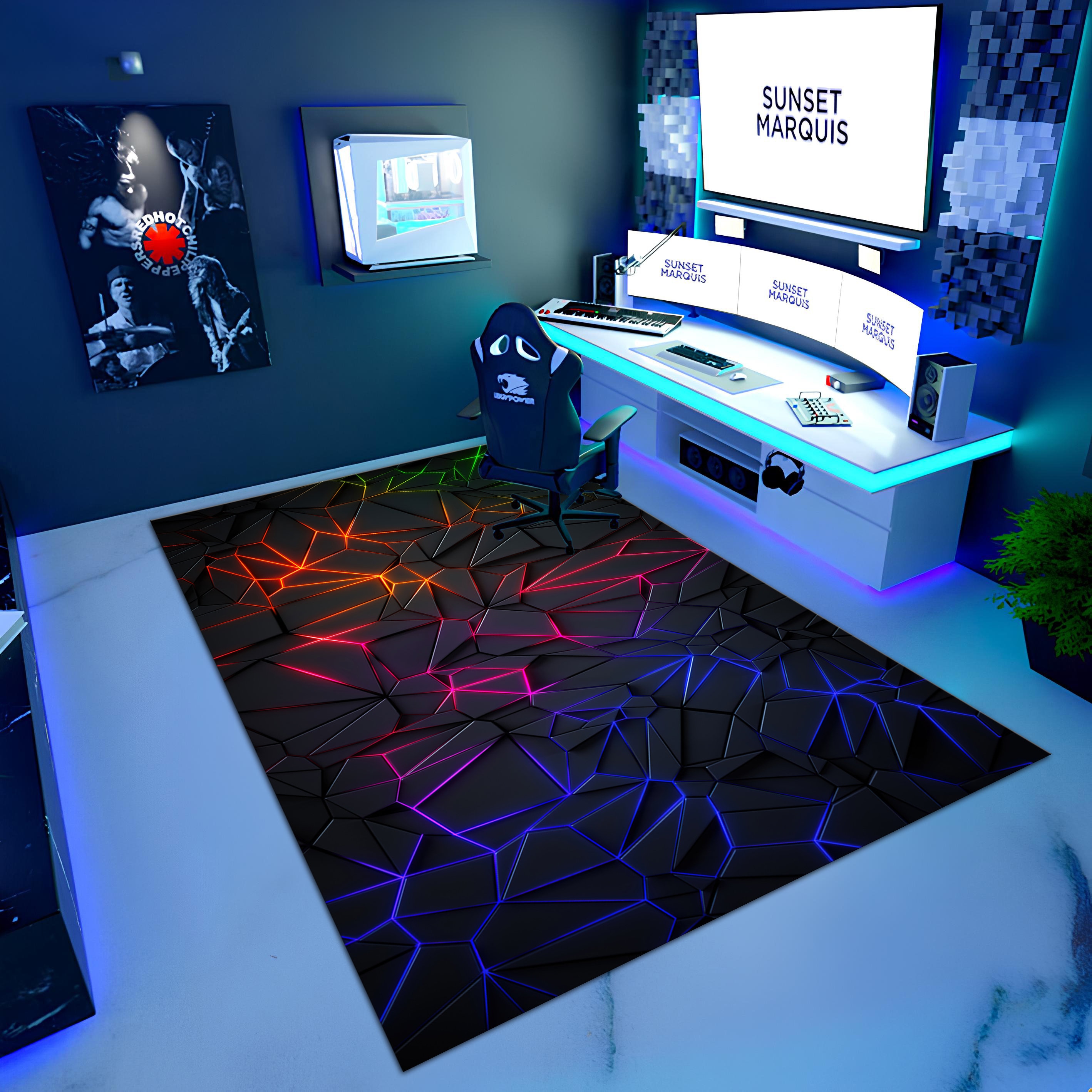 Rgb Gaming Rug Geometric Gamer Rug, Neon Lighting, E-sport Decor - Etsy