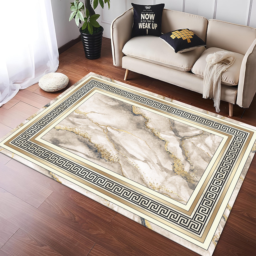 Area Rug Gold Diamond Pattern Gold Marble Area Rug: Modern Pattern Rug for Living Room - Etsy