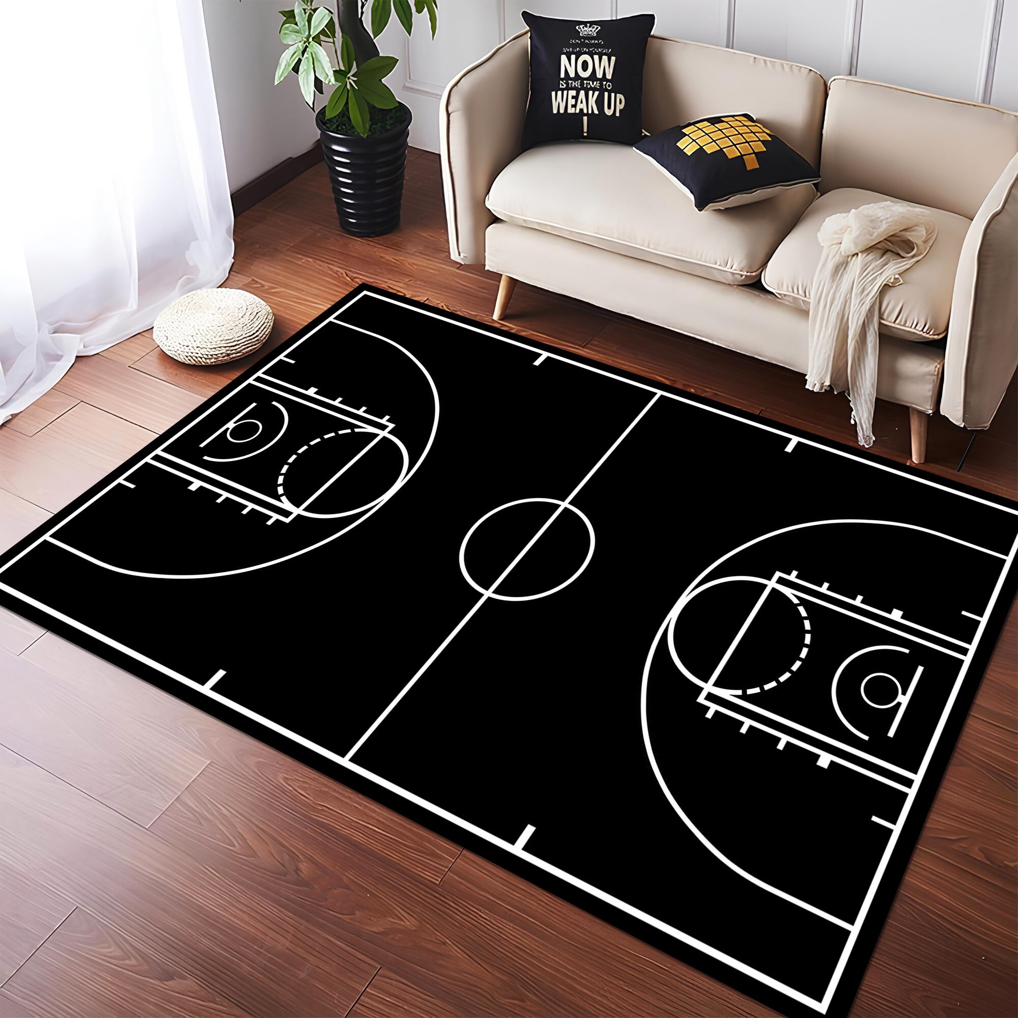 Basketball Rug, Basketball Court Rug, Court Rug, Black Rug, Sport Rug ...