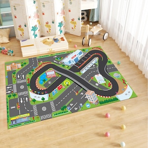 Tapijt racebaan, tapijt racekaart, F1-tapijt, kindertapijt, kleurrijk tapijt, gametapijt, kinderkleed, speelkleed, vloerkleed, kinderkamertapijt, decoratie kinderkamer, cadeau voor kinderen