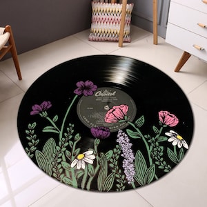 Record Rug,Colorful Rug,Round Rug,Flowery Record Rug,Music Rug,Music Room Rug,Personalized Rug,Awesome Rug,Unique Rug,Area Rug,Gift For Him