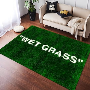 Wet Grass Pattern Rug: Green Cotton Area Rug