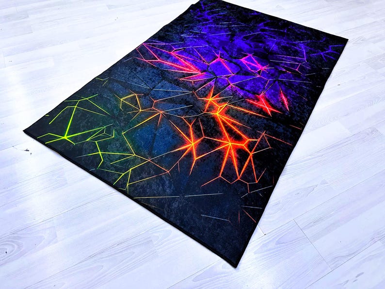 Geometric Gaming Rug Geometric Gamer Rug, Neon Lighting, E-sport Decor - Etsy