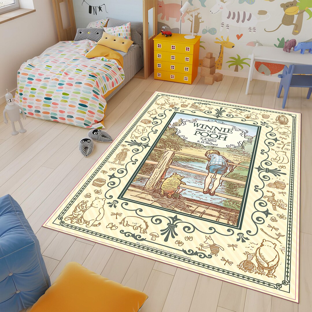 Winnie the Pooh Rug, Winnie Cover Art Rug, Cartoon Rug, Colorful Rug ...