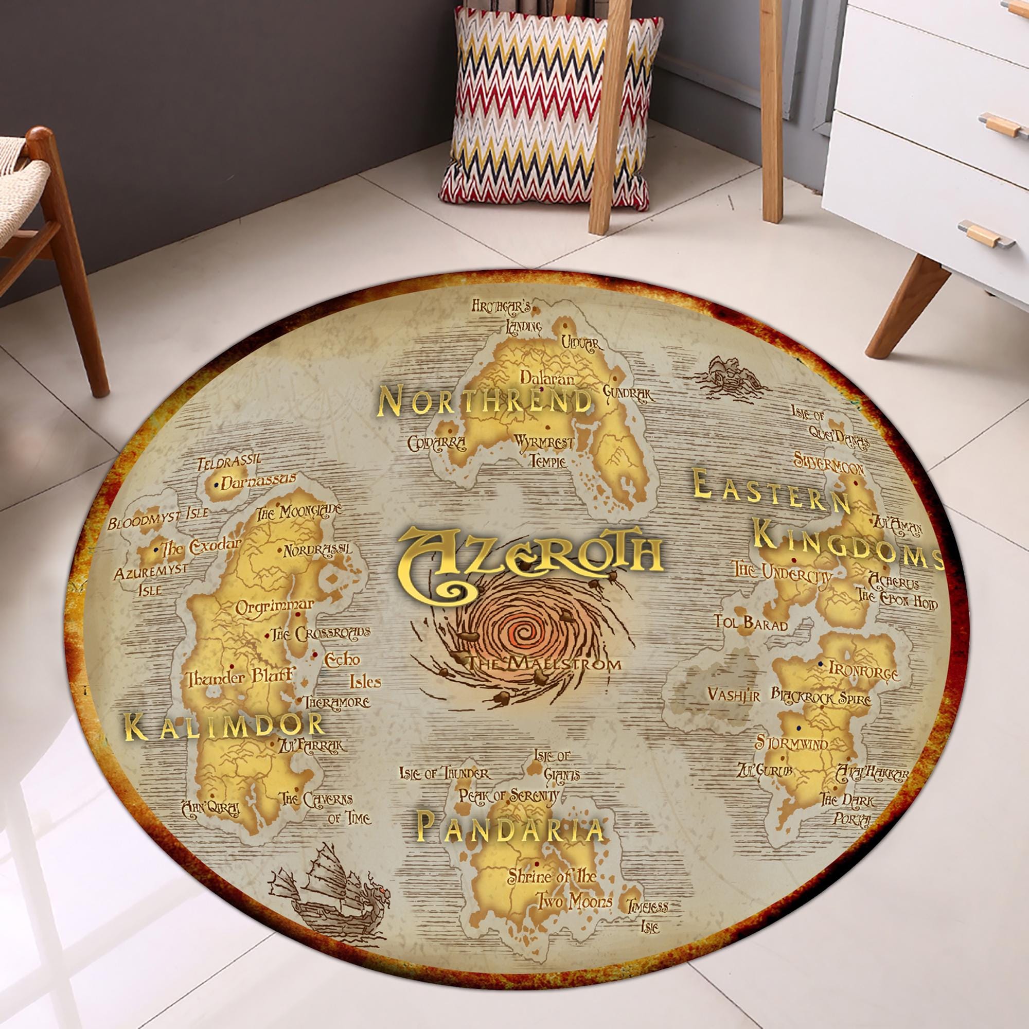 Azeroth World Map, World of Warcraft, Round Rug, Map Rug, Cool Rugs, Popular Rug, Fantastic Rug, Movie Decor, Area Rugs, Boys Room Rug