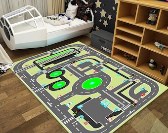 Race Track Kids Rug: Colorful Nursery Play Mat