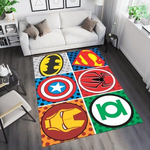 Super Hero Logos Rug,Movie Rug,Fantastic Rug,Movie Decor,Colorful Rug,Hypebeast Rug,Unique Rug,Area Rug,Kids Room Rug,Gifts For Him