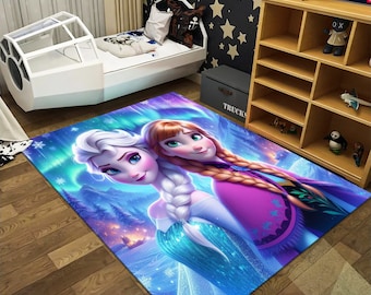 Tappeto per bambini a tema Frozen: decorazioni per cameretta di Elsa e Anna, tappeto Frozen, tappeto Elsa, tappeto Anna, tappeto per bambini, personalizzato, tappeto su misura, tappeto per cameretta, tappeto da area