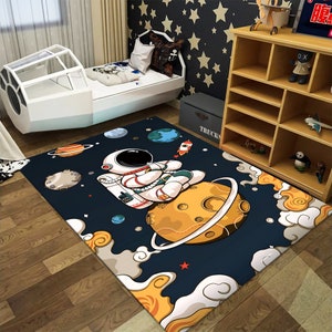 Astronaut Rug,Night Rug,Planets Rug,Cute Rug,Space Decor,Nursery Rug,Boys Room Rug,Custom Rug,Gift for Kids,Personalized Gifts,Area Rug