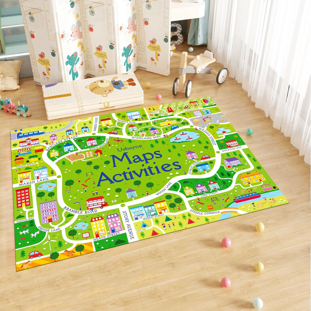 Kids Map Play Rug: Custom Nursery Decor, Road Map Design - Etsy