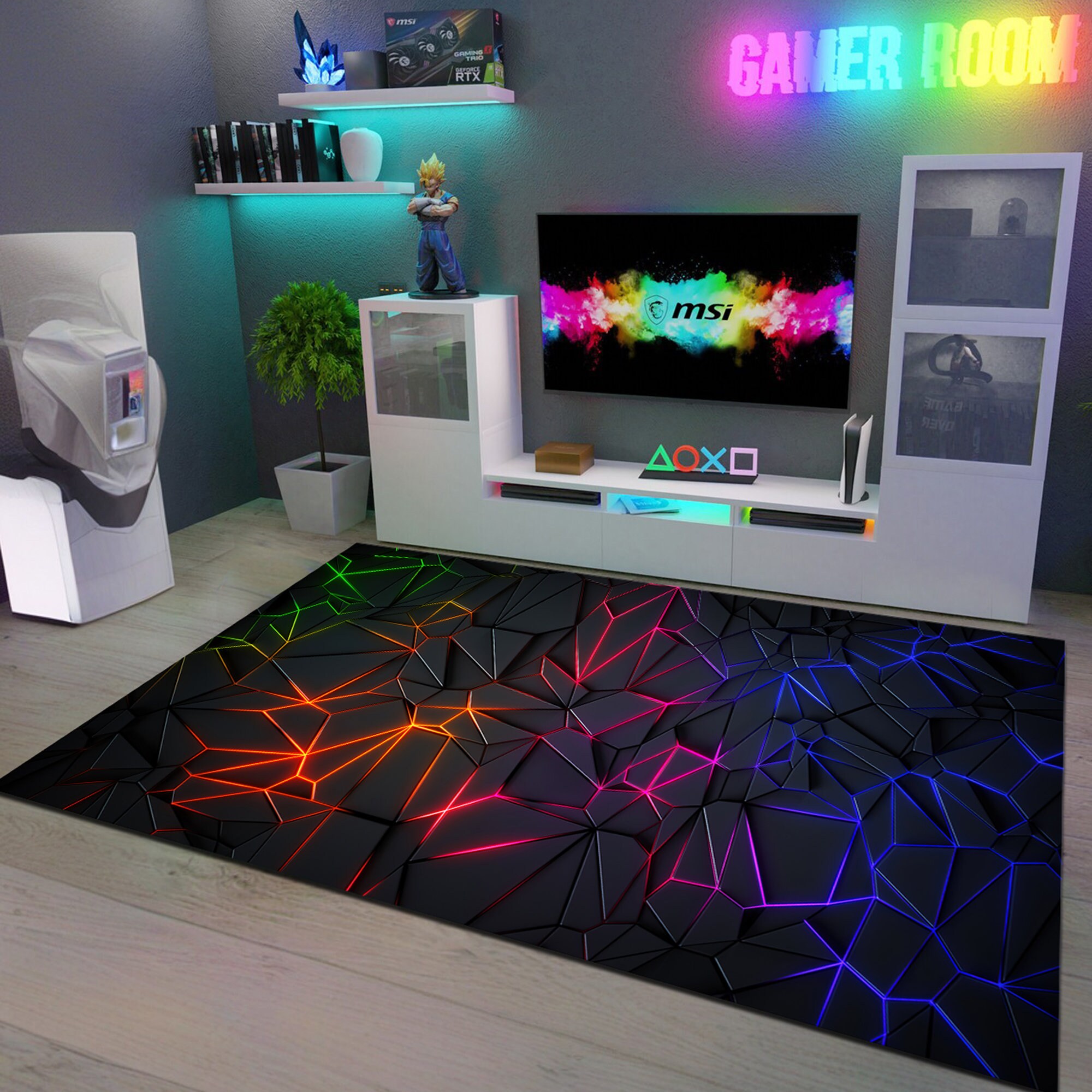 Geometric Gamer Rug, Neon Lighting, E-sport Decor - Etsy