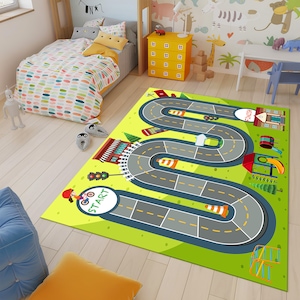 Racebaantapijt, racekaarttapijt, F1-tapijt, kindertapijt, kleurrijk tapijt, speltapijt, kinderdagkleed, speelkleed, gebiedsdeken, kinderkamertapijt, kinderdagverblijfdecor, cadeau voor kinderen