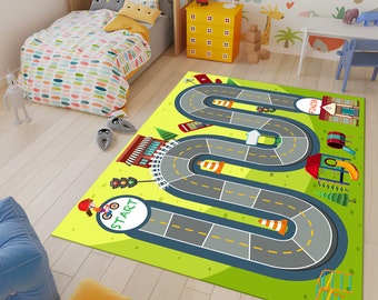 Race Track Kids Rug: Colorful Play Mat, Nursery Decor