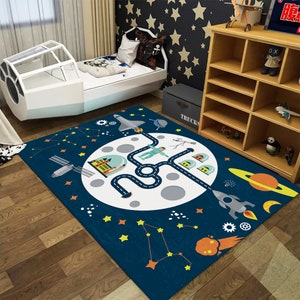 Planets Road Teppich, Space Map Teppich, Bunter Teppich, Kinderteppich, Kinderteppich, Geschenk für Kinder, Kinderzimmer, Süsser Teppich