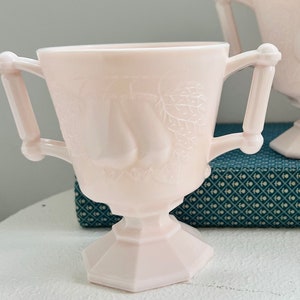 Vtg. Pink Milk Glass Sugar Bowl, Baltimore Pear Pattern, Jeannette