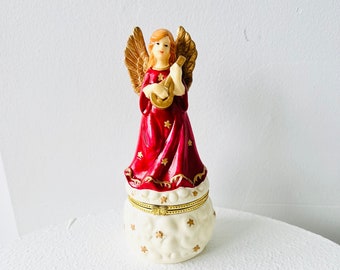 Angel Christmas Trinket Box Vintage Ceramic