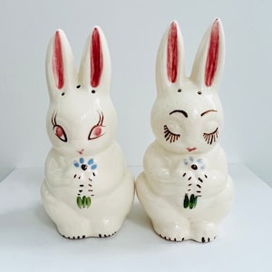 Vintage Anthropomorphic Bunny Rabbit Salt and Pepper Shakers Ceramic