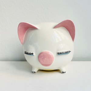 Ceramic Pig with EyeLashes Vintage Bank