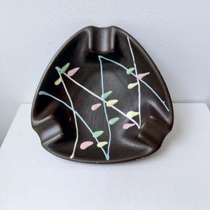 MCM Pastel and Brown Ceramic Triangular Ashtray